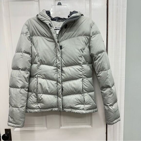 Columbia down filled Omni-Shield hooded grey winter puffer coat women's Medium - Picture 1 of 10